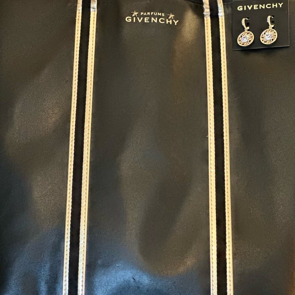 Givenchy Parfums Black and Gold Tote Bag with Givenchy earrings (NWT)